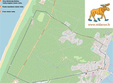 Žemėlapis su Nidos pusės maratono trasa