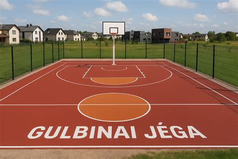 Krepšinio aikštelė su kamuoliu