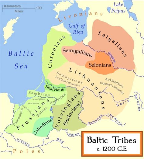 Istorinis žemėlapis su baltų genčių paplitimu
