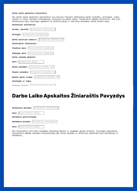 Darbo laiko apskaitos žiniaraščio pavyzdys su nėštumo ir gimdymo atostogų žymėjimu