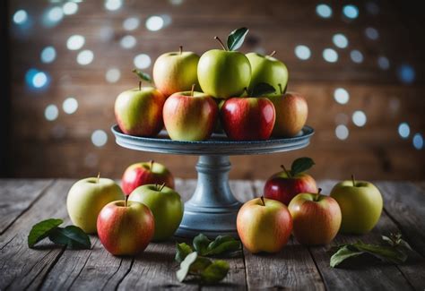 Švieži obuoliai ant medinio stalo