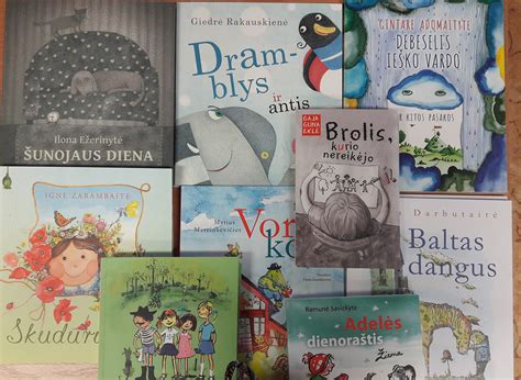 Vaizdas į vaikų knygų lentynas su lietuvių autorių knygomis