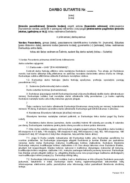 Darbo sutarties šablonas su vaikais
