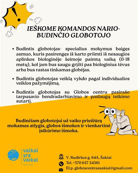 Infografika su reikalavimais budinčiam globotojui