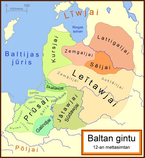 Žemėlapis su jotvingių ir prūsų gyvenamomis teritorijomis