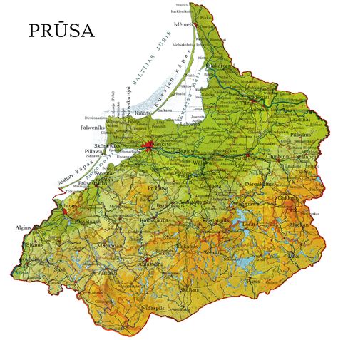 Istorinis žemėlapis, vaizduojantis prūsų žemes