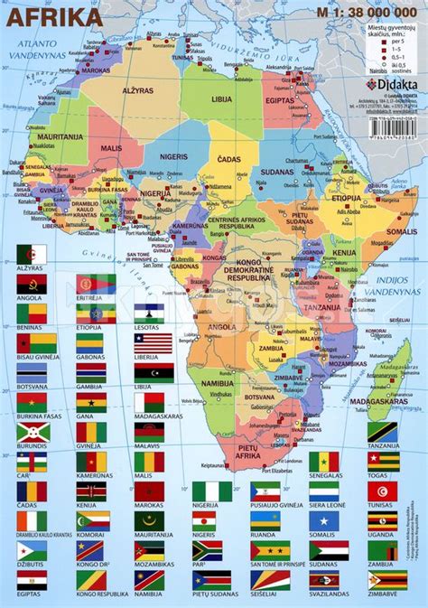 Afrikos žemėlapis su pažymėtomis Uganda ir Namibija