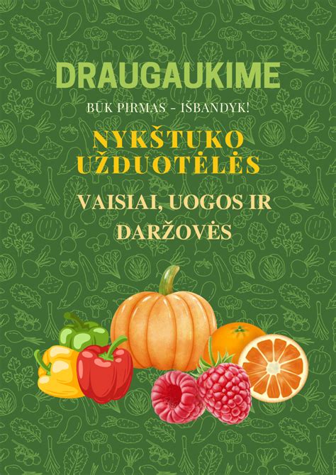 Užduočių knygelė su vaisiais ir daržovėmis