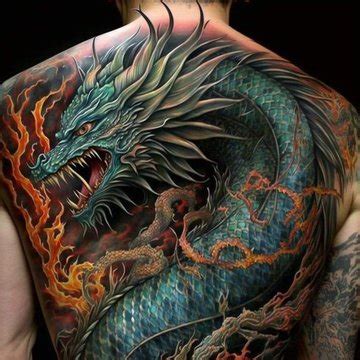 Vyriška drakono tatuiruotė ant nugaros