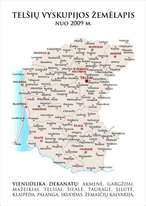 Žemėlapis su Žemaičių vyskupijos parapijomis