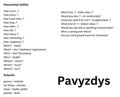 pavyzdys anglų kalbos žodynėlio