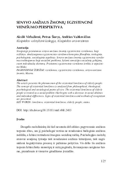 Senyvo amžiaus asmens kasdienybė
