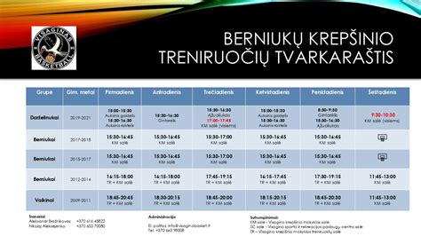 Krepšinio treniruočių tvarkaraštis