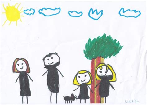 Vaiko piešinys su šeima parke