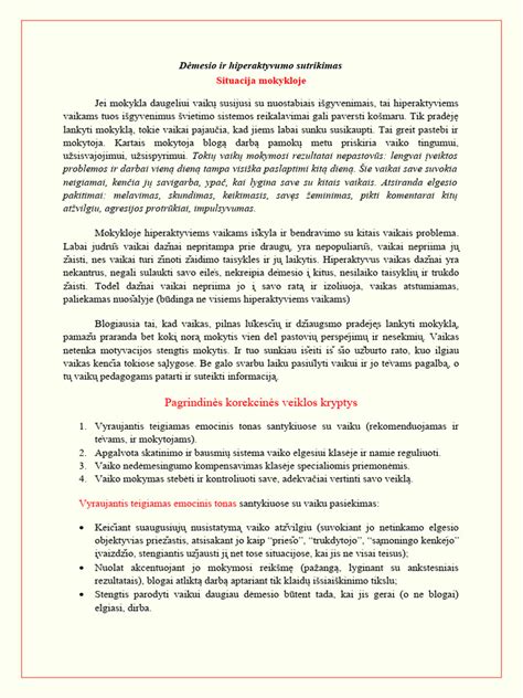 Schema su pagrindiniais hiperaktyvumo požymiais