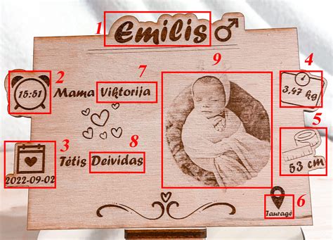 Nuotrauka su įvairiais naujagimio kraitelio elementais