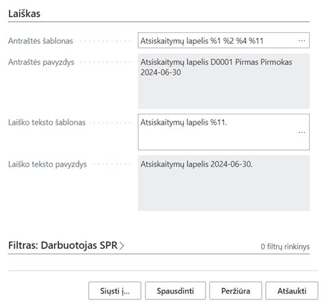 siuntimo parinktys