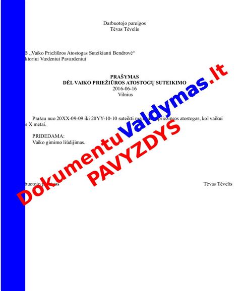 Schema, kaip pildyti prašymą dėl vaiko priežiūros atostogų