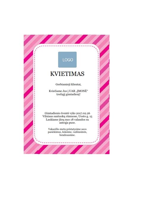 Kvietimo į pobūvį pavyzdys