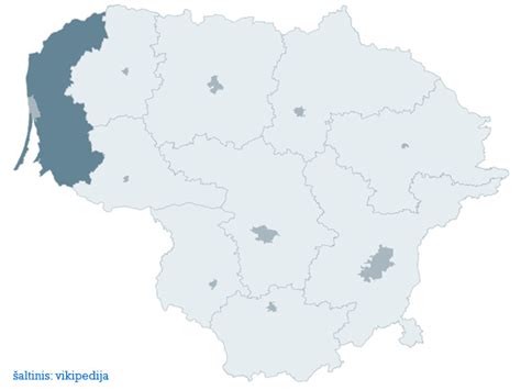Žemėlapis su Kretingos ir Klaipėdos miestų išsidėstymu