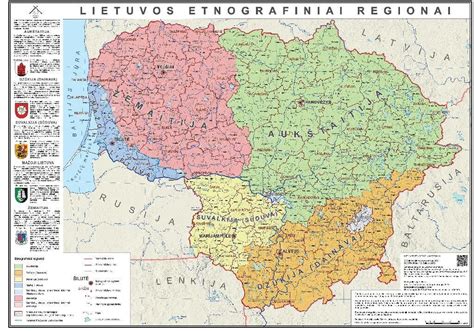 Aukštaitijos regiono žemėlapis su išskirtais etniniais subregionais