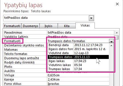 Įvairūs datos formatų pavyzdžiai