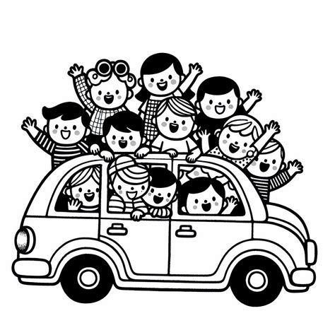 Važiuojantis automobilis su vaikais ir tėvais