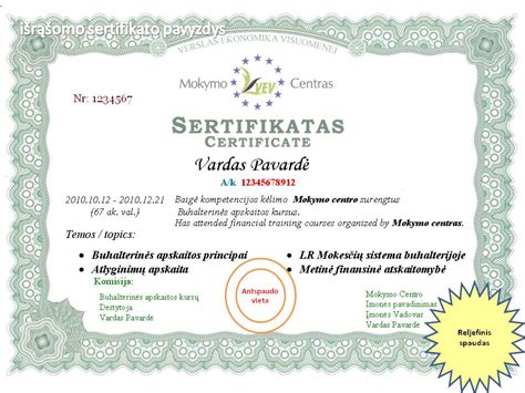 sertifikato EQUASS pavyzdys