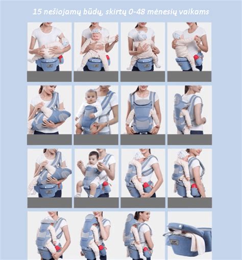 Ergonomiška kūdikio nešioklė su skirtingomis pozicijomis