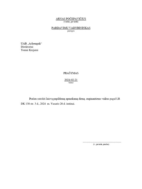 Prašymas dėl tėvadienio