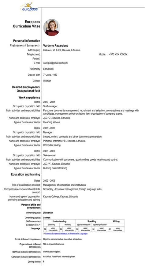 Europass CV kūrimo procesas