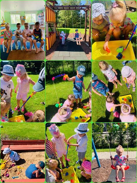 Darželis su vaikais žaidžiančiais lauke