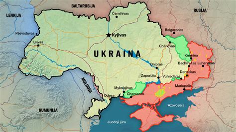 Krymo žemėlapis su Rusijos ir Ukrainos kontroliuojamomis teritorijomis