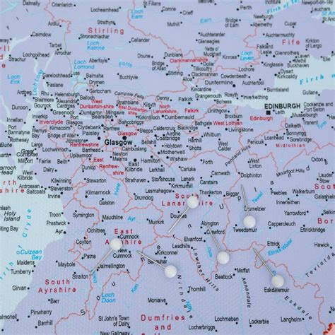 Jungtinės Karalystės žemėlapis su pažymėtomis didesnėmis gyvenvietėmis