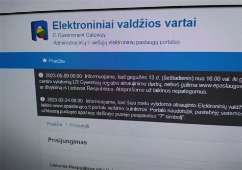 Elektroninių valdžios vartų prisijungimo ekranas