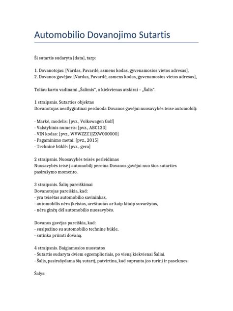 automobilio lizingo sutarties elementai