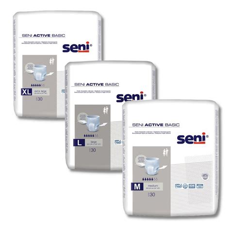 Lentelė su Seni Active Basic dydžių pasirinkimu