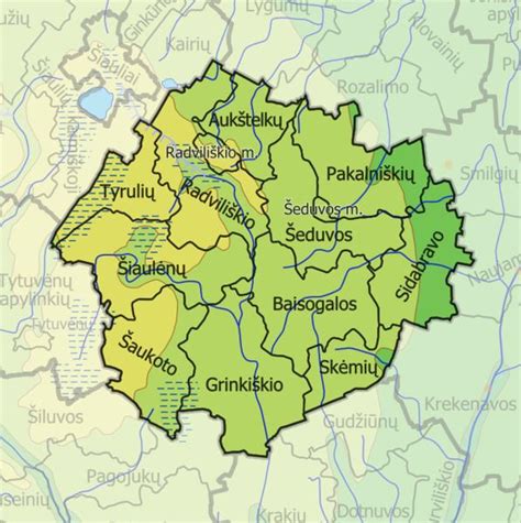 Žemėlapis su Radviliškio rajono savivaldybės vietomis