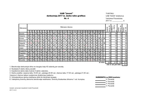 darbo grafiko lentelė