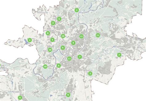 Žemėlapis su privačių darželių lokacijomis Vilniuje