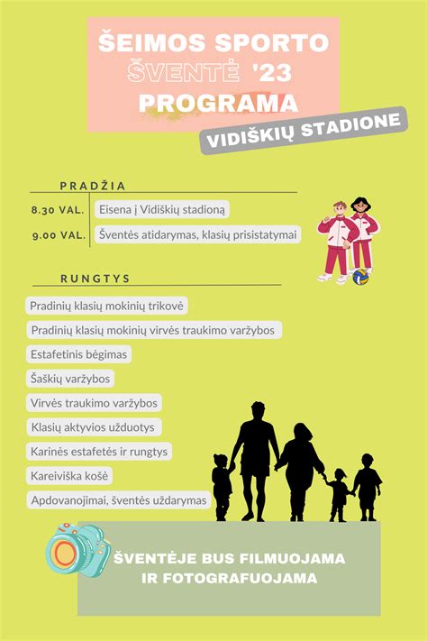Schematinis pavaizdavimas, kaip šeimos sporto šventė stiprina bendruomenę