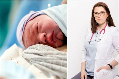 Gydytoja neonatologė demonstruoja naujagimio priežiūros priemones