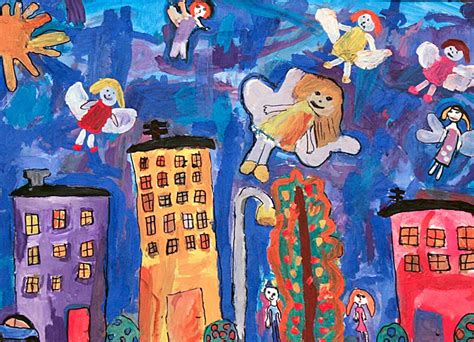 Vaikų piešiniai ir žaidimai darželyje