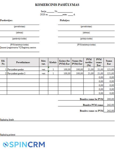 Komercinio pasiūlymo struktūra