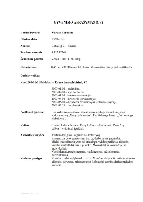 Pavyzdys CV struktūros