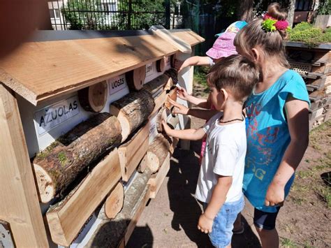 Darželio kiemas su įrengtomis edukacinėmis erdvėmis