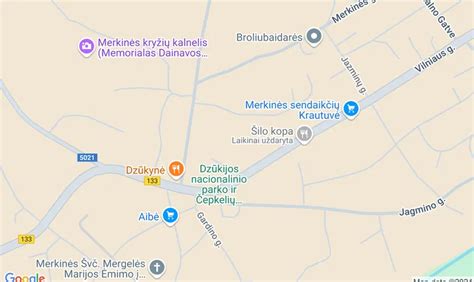 Žemėlapis su Merkinės lokacija