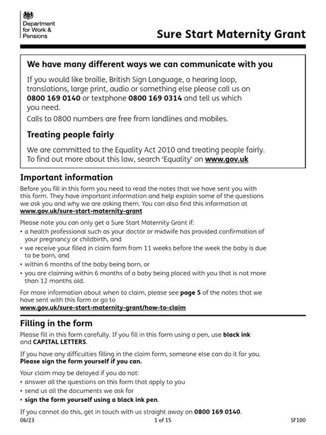 Sure Start Maternity Grant paraiškos forma