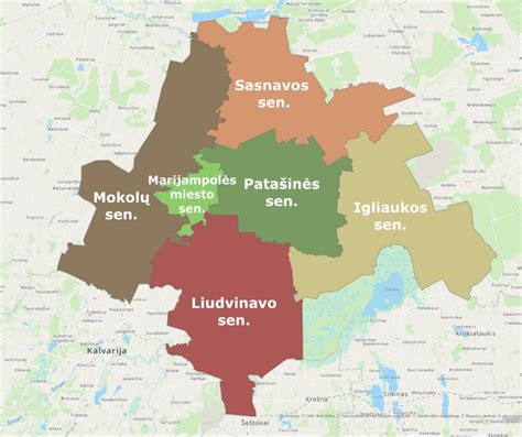 Marijampolės rajono žemėlapis su Šventragio kaimo pažymėjimu