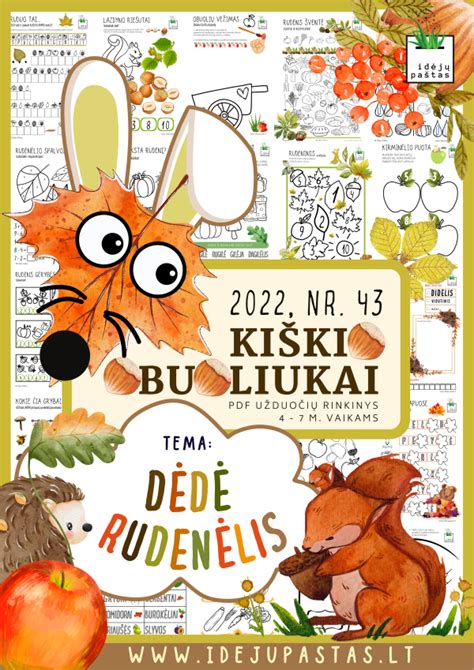 Vaikiška iliustracija, vaizduojanti rudenį ir gyvūnus